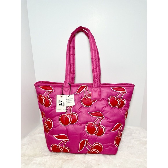 Sincerly Jules Handbags - SINCERELY JULES Pink and Red Cherry Cherries‎  Puffy Tote Bag NEW